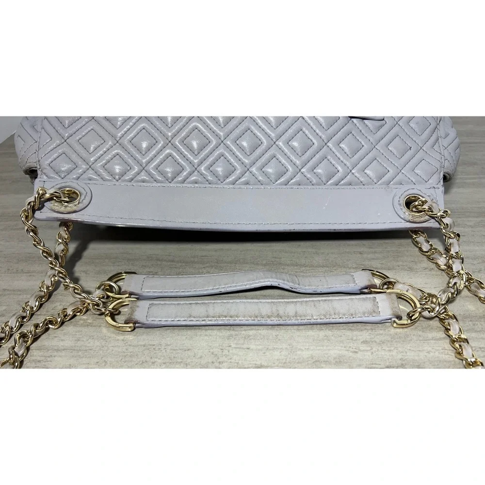 Tory Burch Marion Saddle Mercury Quilted Leather Shoulder Bag